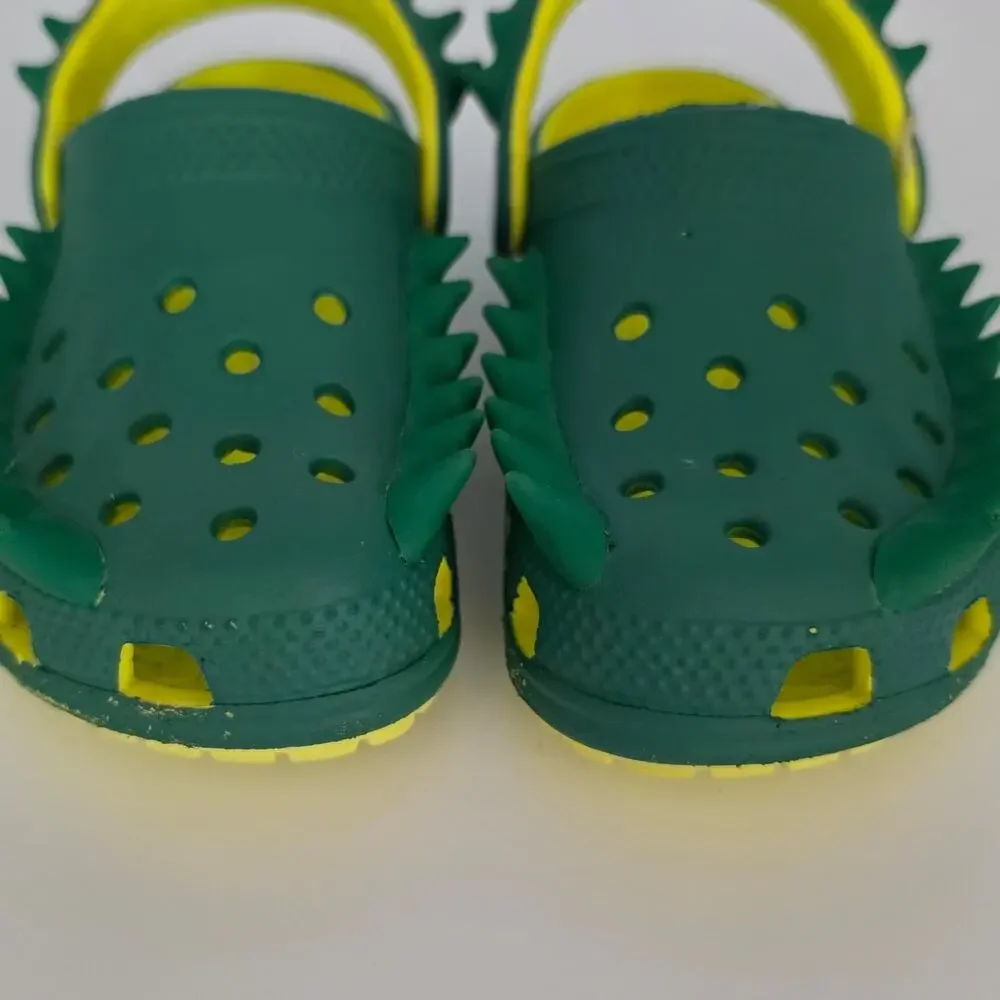 CROCS Kid's Size 9 Green Yellow Classic Spikes Clogs Spike Stud Detailing